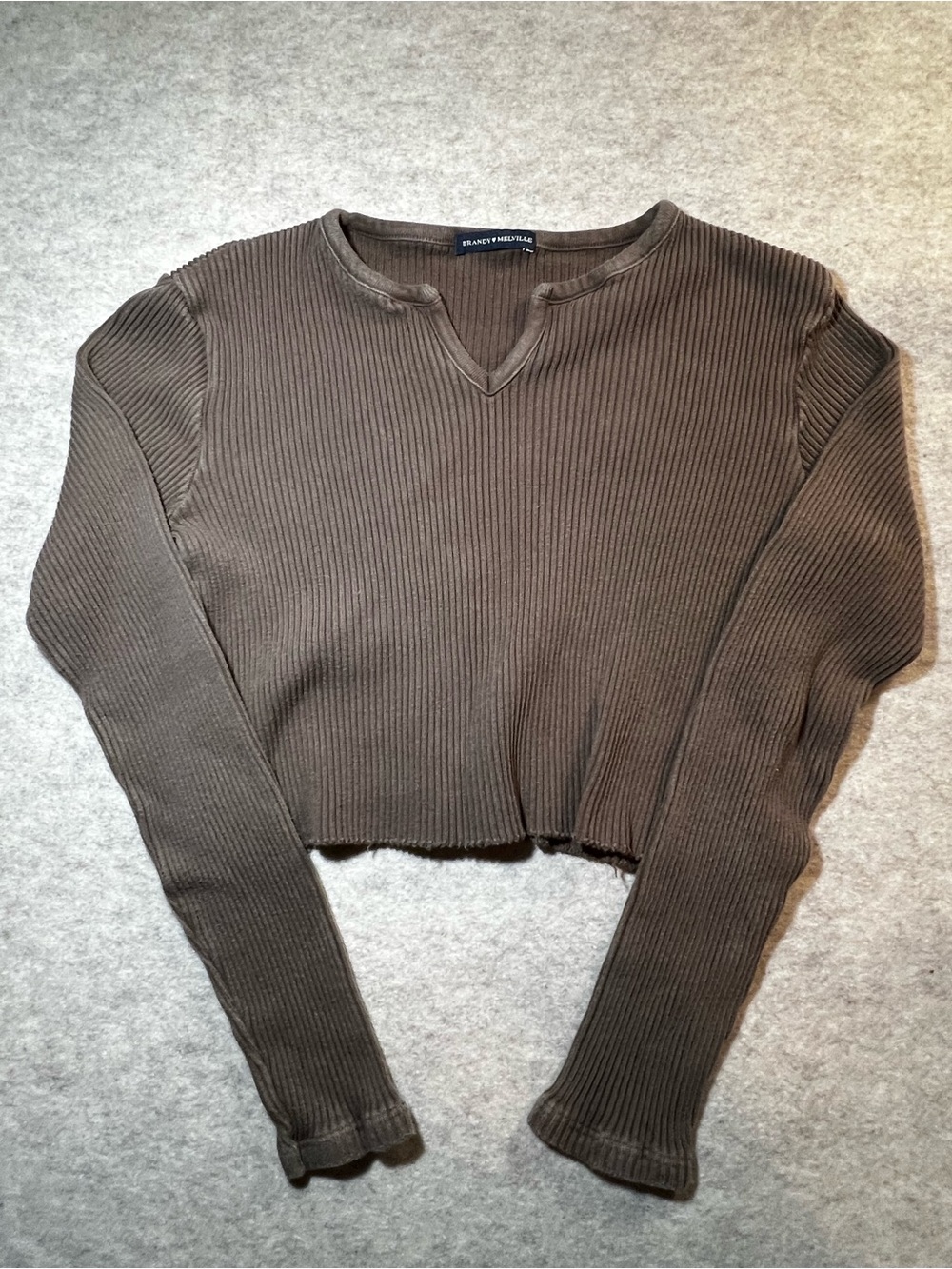 Brandy Melville Brown Ribbed Cropped Long-Sleeve Top